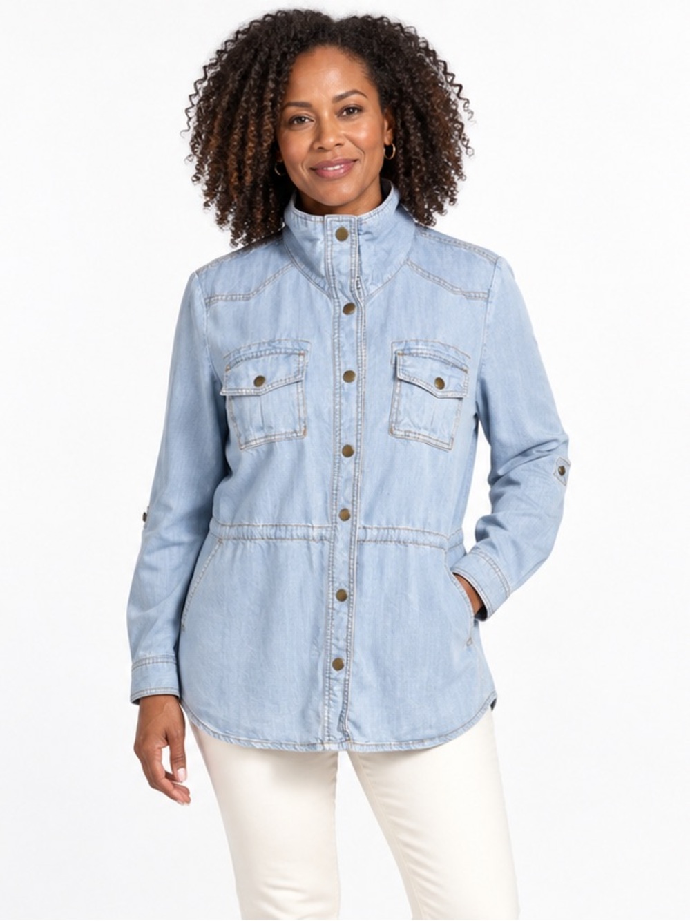 KUT From the Kloth Funnel Neck Chambray Utility Shirt Jacket Women’s Large Soft